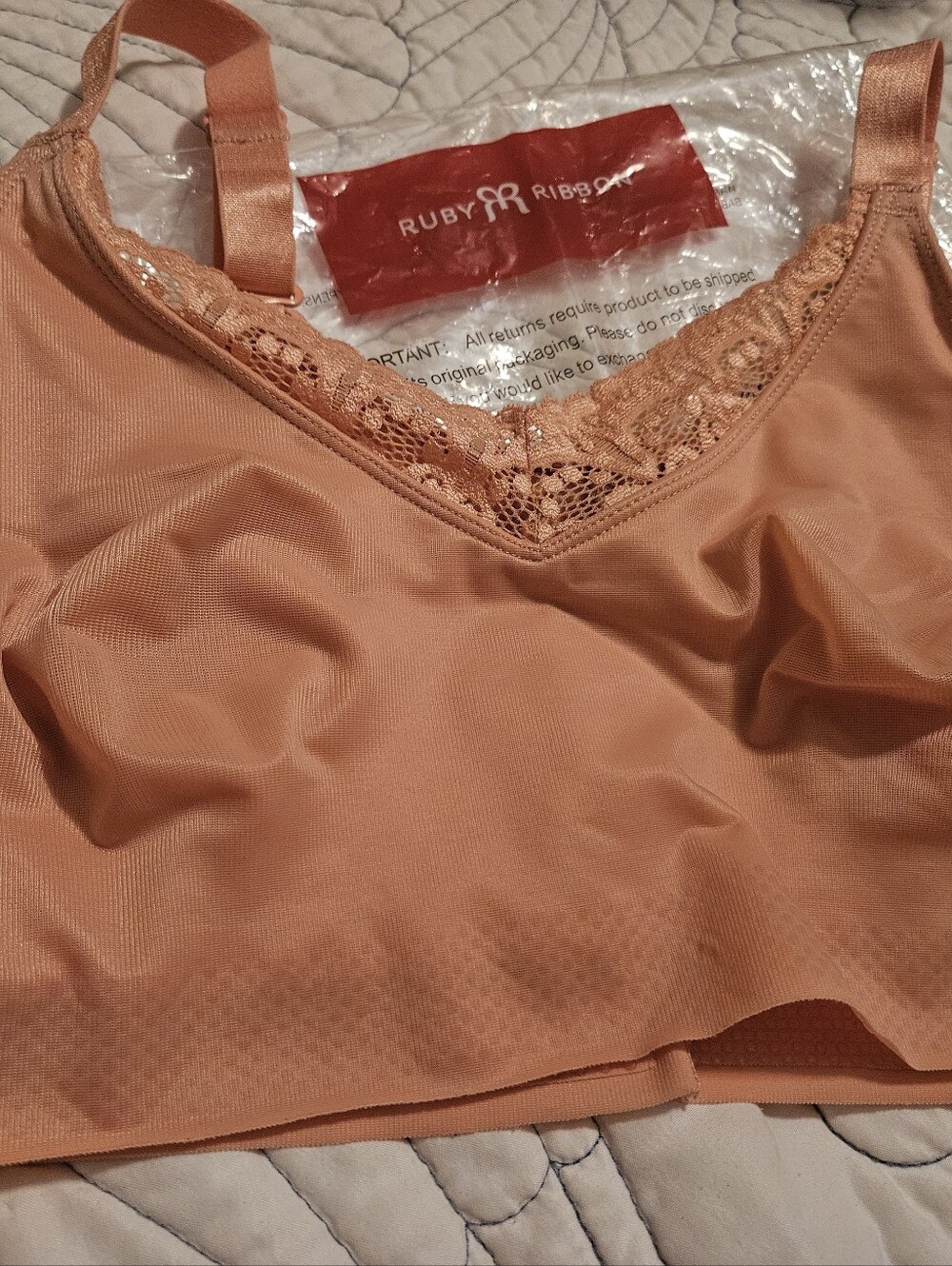 Ruby Ribbon ReStyle Demi Lace-Trim Bralette in Peach #1809,  32